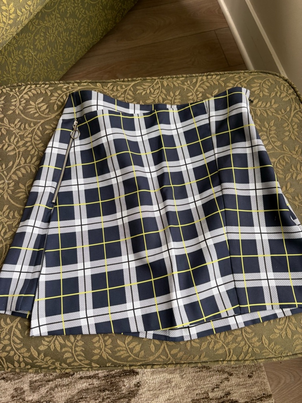 Bar III Navy, White & Yellow Plaid Mini Skirt NWT